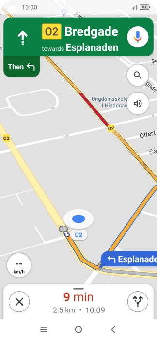 The travel information at the bottom of the screen shows your estimated time of arrival and distance to destination.