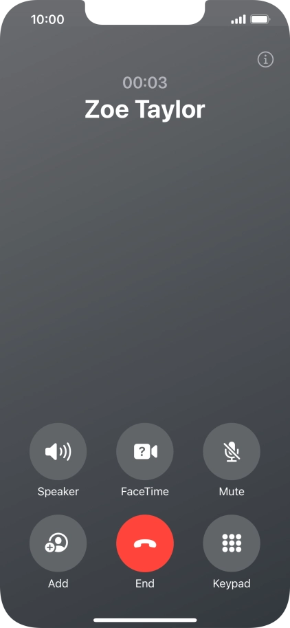 Press the end call icon to end the call and return to the home screen.