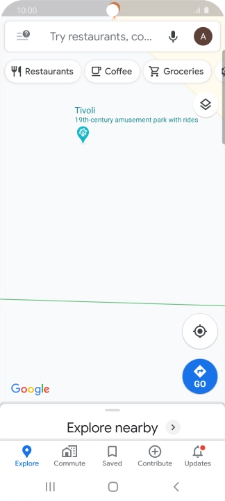 Press the search field and key in the required destination.
