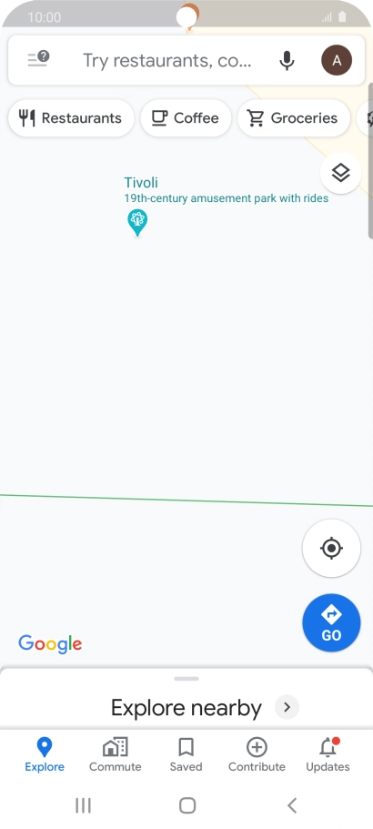 Press the search field and key in the required destination.