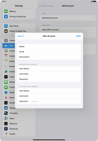 Press Password and key in the password for your email account.