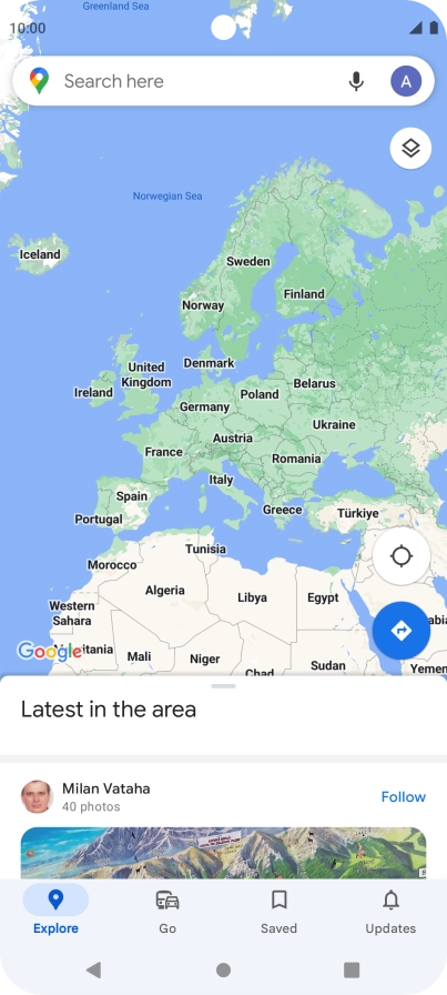 Press the search field and key in the required destination.