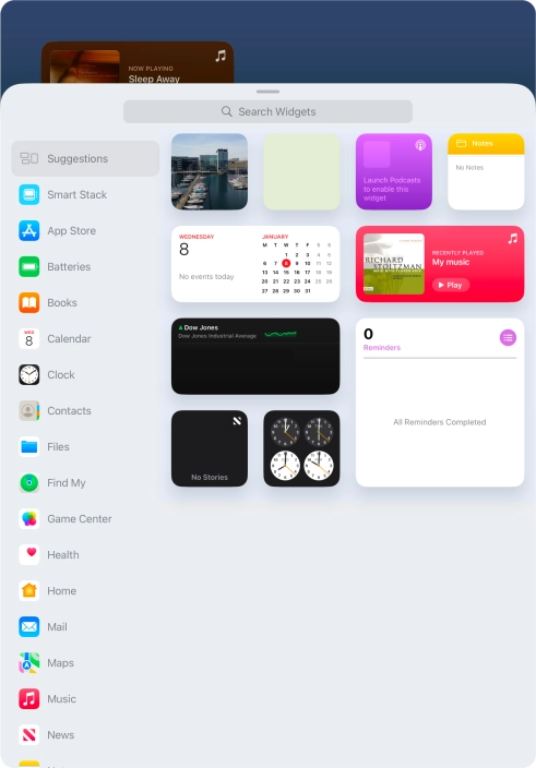 Press the required widget.