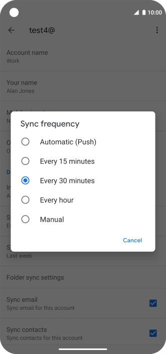 Press the required setting.