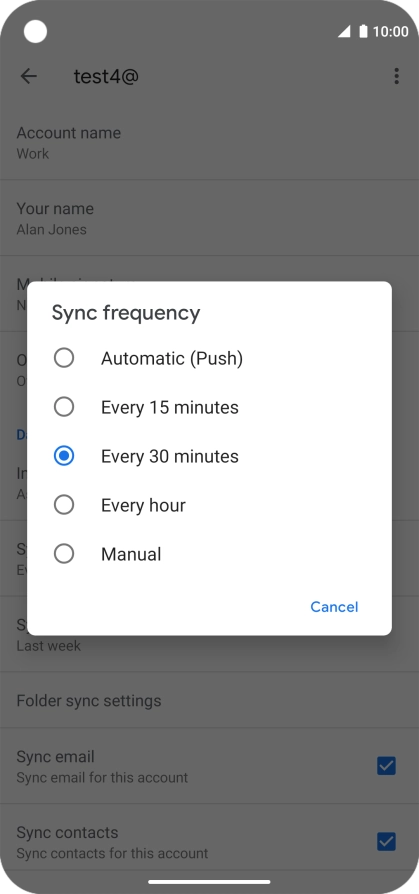 Press the required setting.