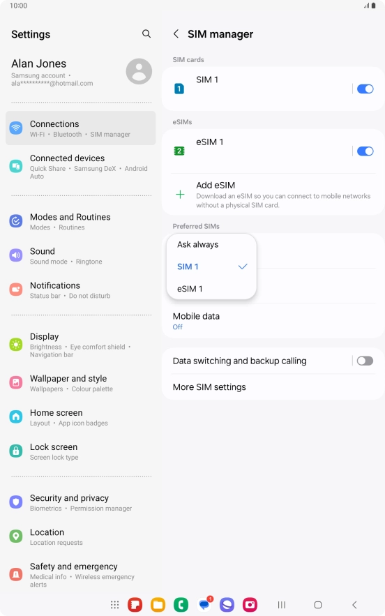 Press the required setting.