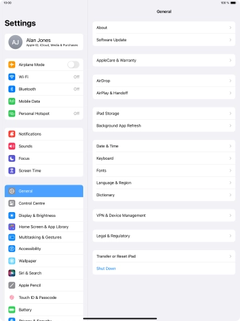 Press Transfer or Reset iPad.