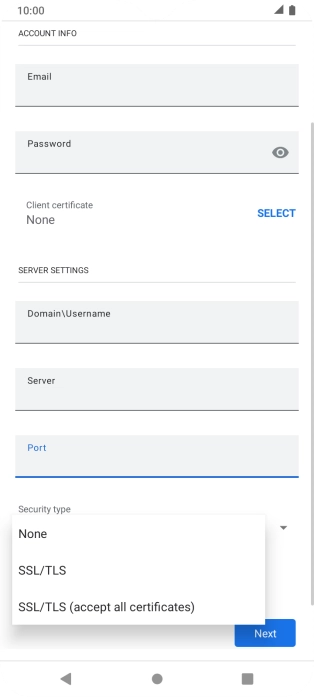 Press the required setting.