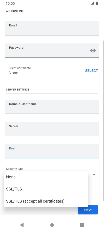 Press the required setting.