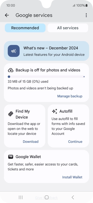 Press Manage backup.