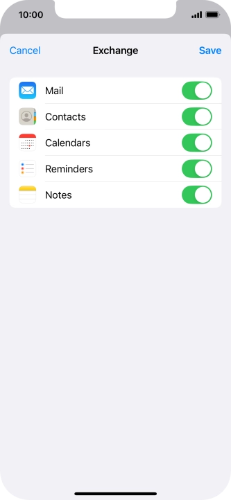Press the indicators next to the required data types to turn synchronisation of each data type on or off.