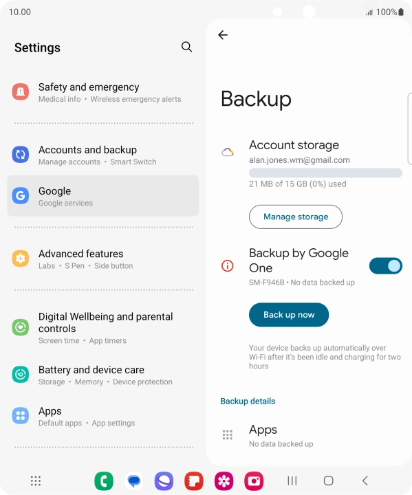 Press Back up now and wait while the phone memory is backed up.