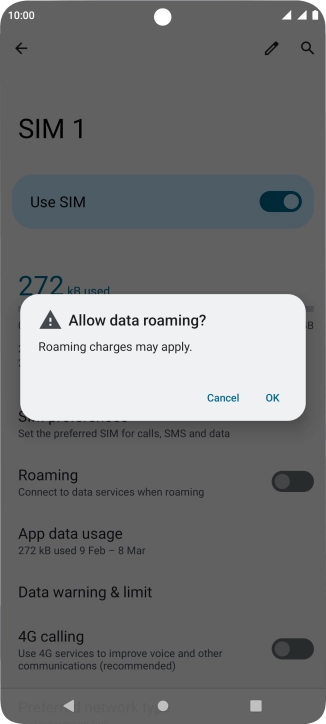 If you turn on data roaming, press OK.