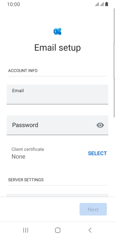 Press Password and key in the password for your email account.
