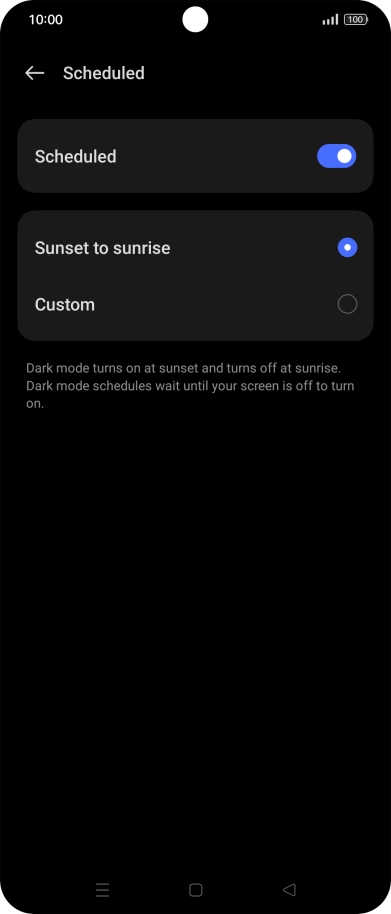 Press the required setting.