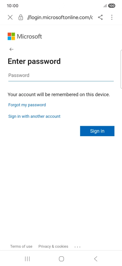 Press Password and key in the password for your email account.