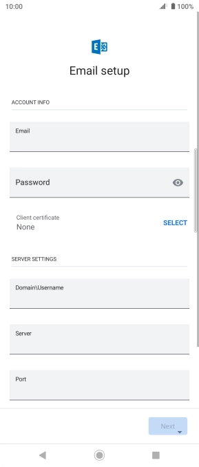 Press Password and key in the password for your email account.