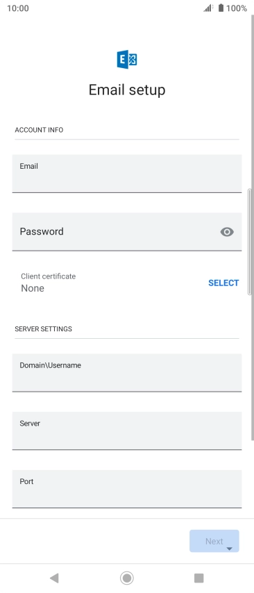Press Password and key in the password for your email account.