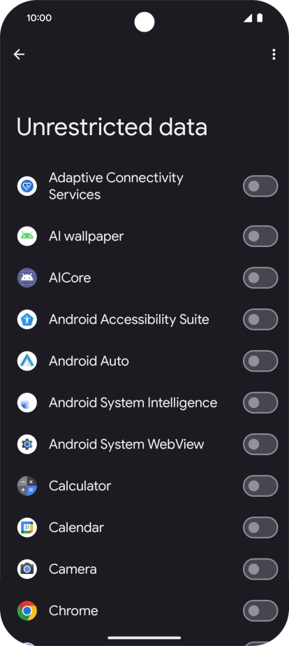Press the indicators next to the required apps to turn the function on or off.