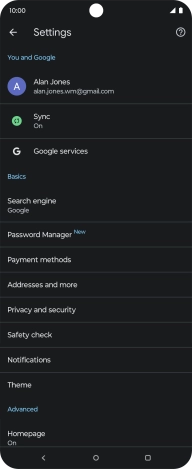 Press Privacy and security.