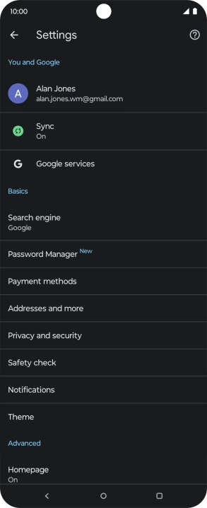 Press Privacy and security.