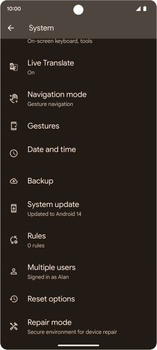 Press Reset options.