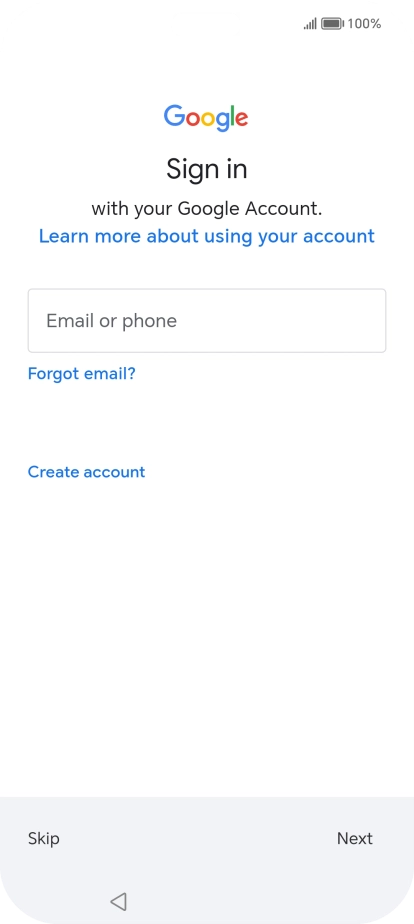 Press Email or phone and key in the username for your Google account.
