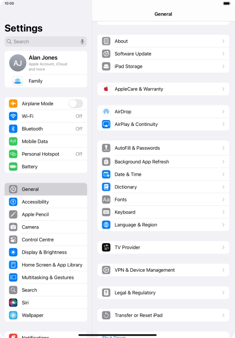 Press Transfer or Reset iPad.
