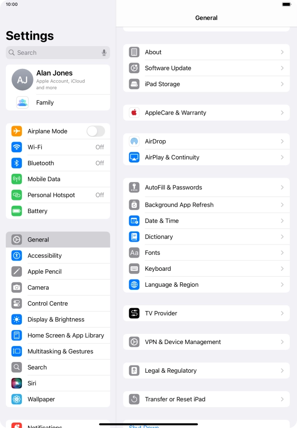 Press Transfer or Reset iPad.