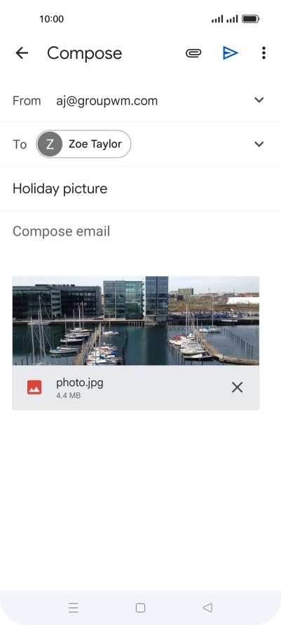 Press the text input field and write the text for your email message.