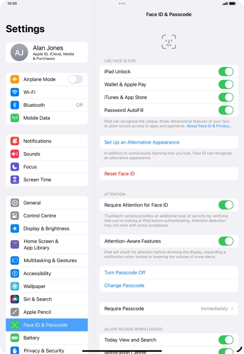 Press the indicators next to the required settings to turn them on or off.