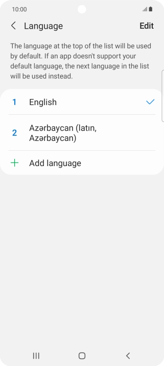 To subsequently select another language as the default language, press the required language.
