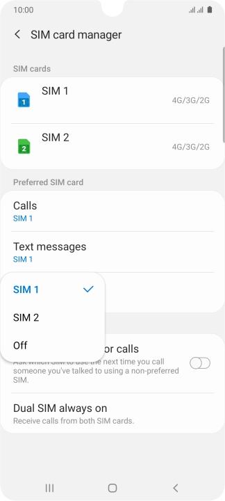 Press the required setting.