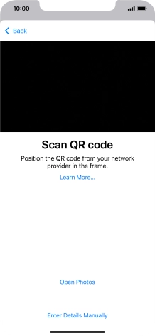 Place the QR code you've received inside the phone camera frame to scan the code. If you’ve deleted your eSIM, you can re-add it using your existing QR code. If you’re having problems, see our FAQ.