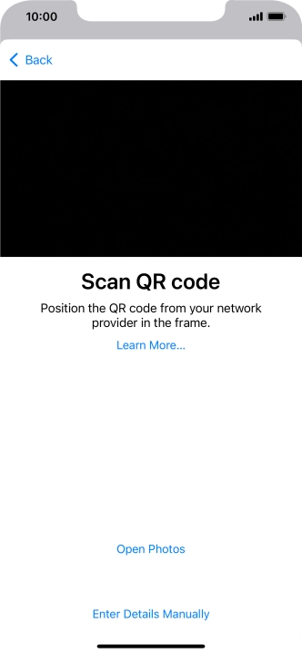 Place the QR code you've received inside the phone camera frame to scan the code. If you’ve deleted your eSIM, you can re-add it using your existing QR code. If you’re having problems, see our FAQ.