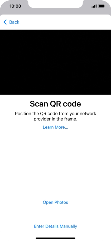 Place the QR code you've received inside the phone camera frame to scan the code. If you’ve deleted your eSIM, you can re-add it using your existing QR code. If you’re having problems, see our FAQ.