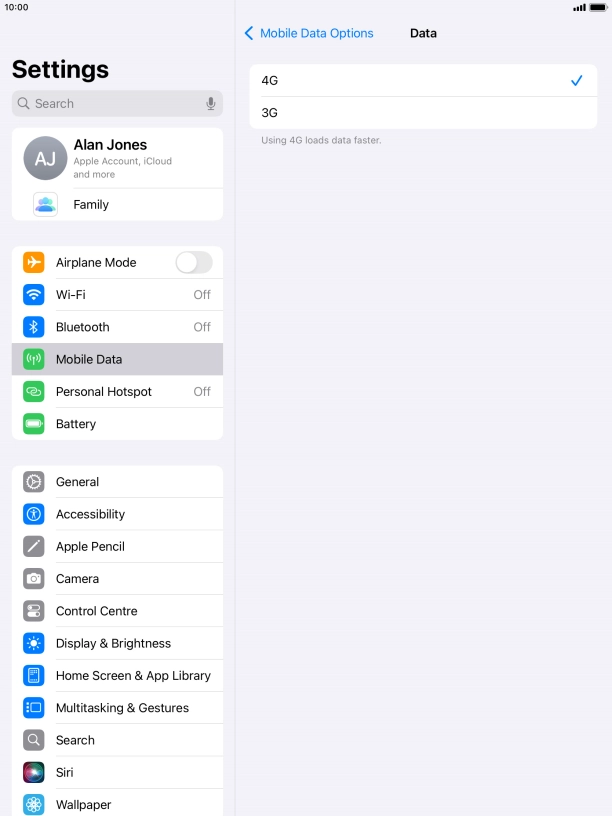 Press the required network mode.