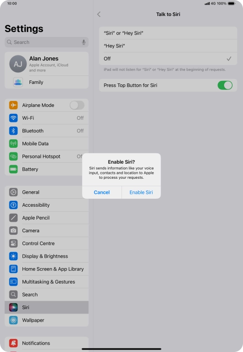 Press Enable Siri.
