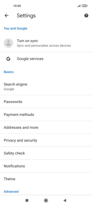 Press Privacy and security.