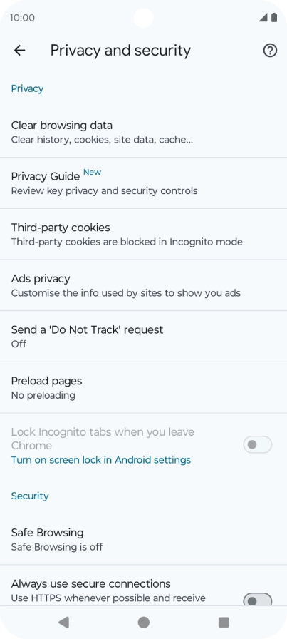 Press Clear browsing data.