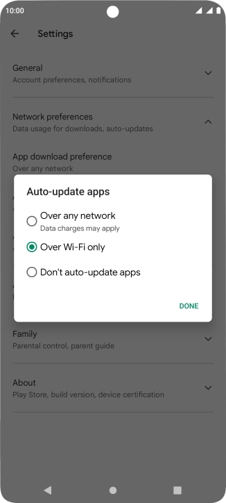To turn on automatic update of apps using mobile network, press Over any network.