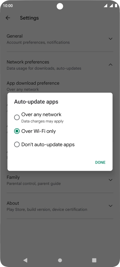 To turn on automatic update of apps using mobile network, press Over any network.