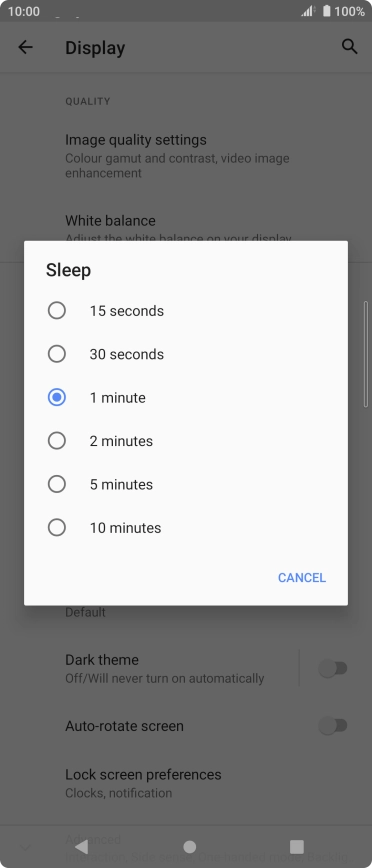 Press the required setting.