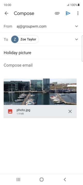 Press the text input field and write the text for your email message.