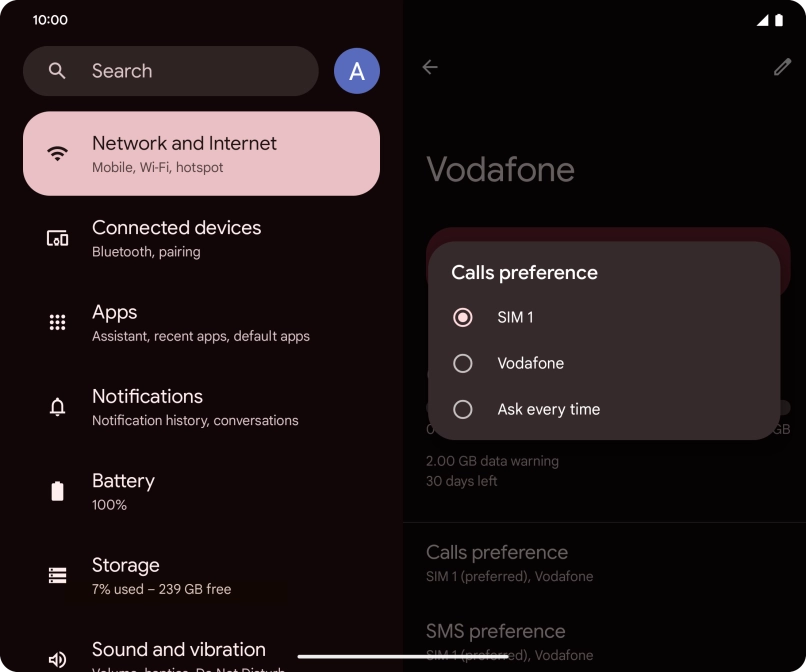 Press the required setting.