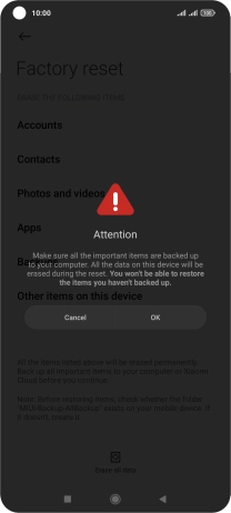 Press OK. Wait a moment while the factory default settings are restored. Follow the instructions on the screen to set up your phone and prepare it for use.