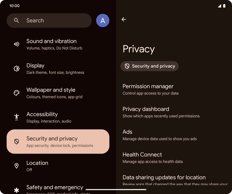 Press Privacy dashboard.