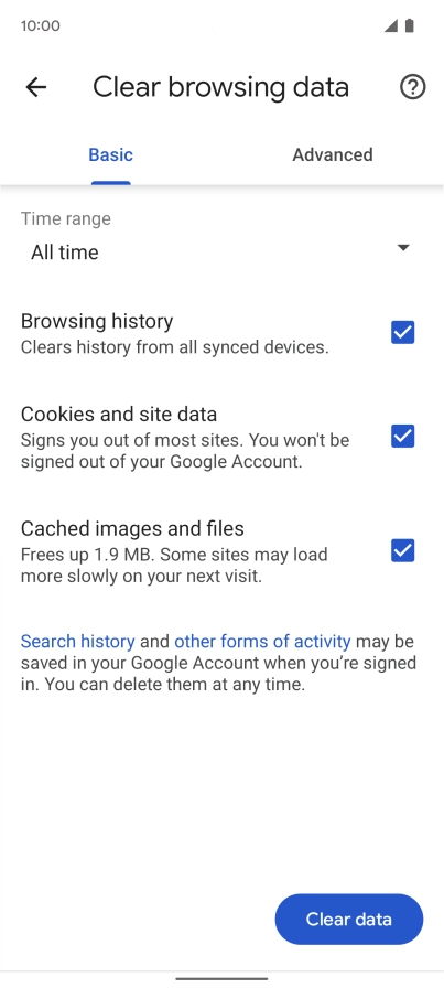 Press the fields next to the required data types.