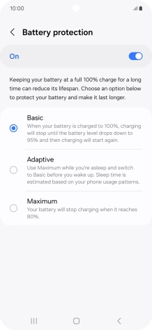 Press the required setting.