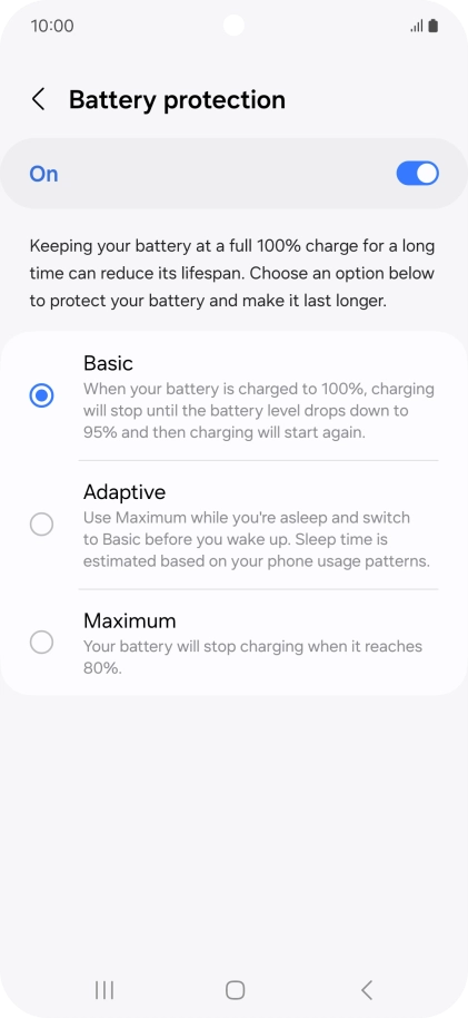 Press the required setting.